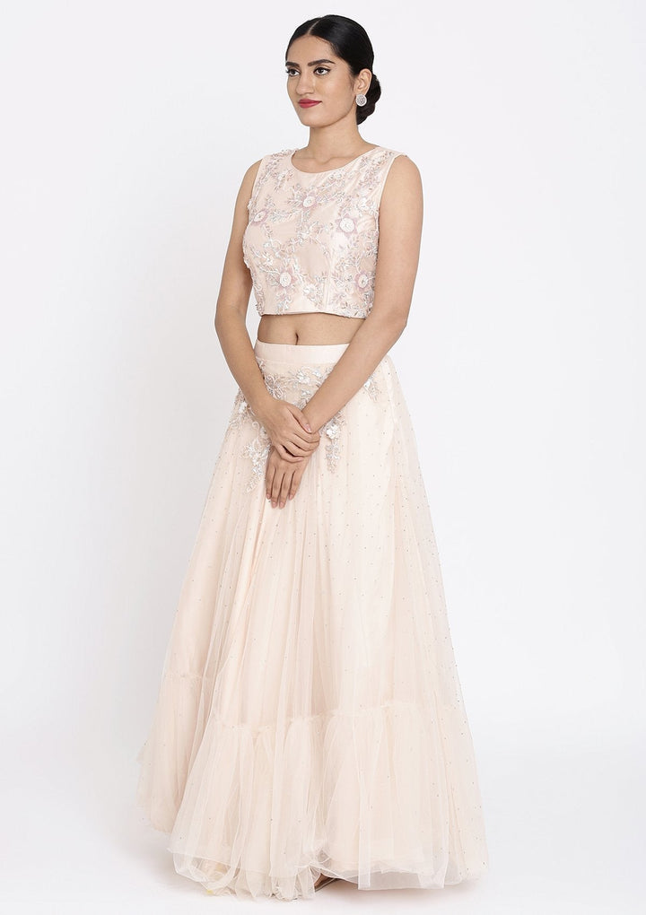 Peach Cutdana Net Designer Lehenga - koskii