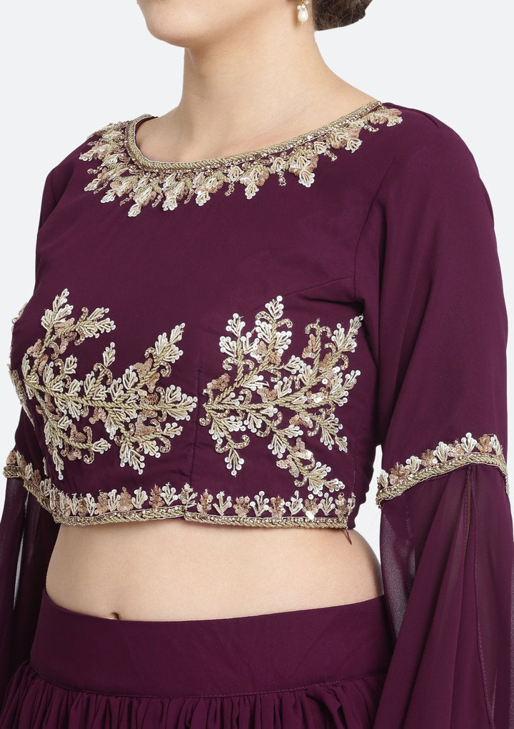 Wine Sequins Georgette Designer Lehenga-Koskii