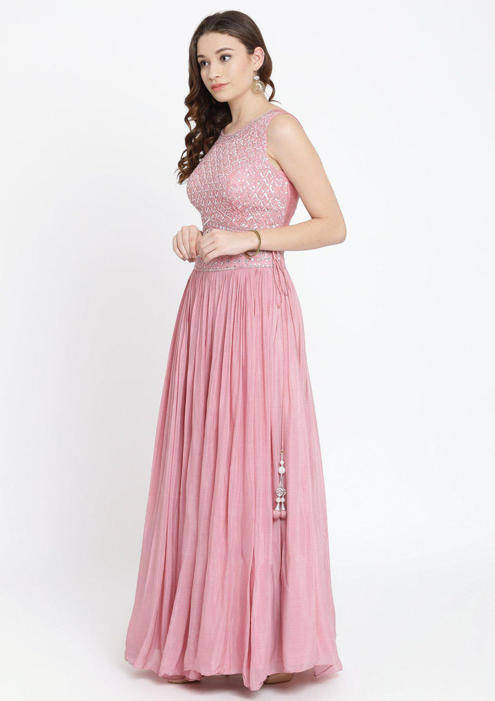 Pink Sequins Satin Designer Lehenga-Koskii