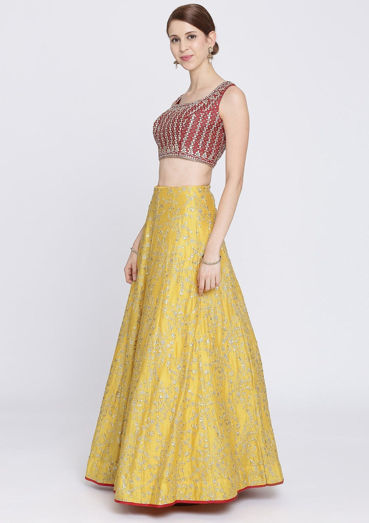 Yellow Sequins Rawsilk Designer Lehenga-Koskii