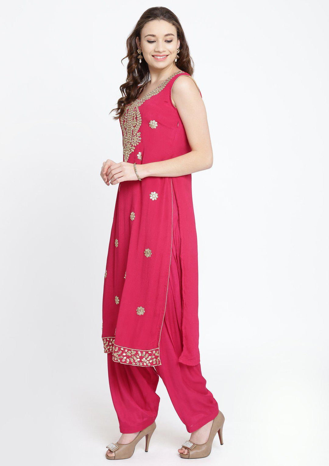 Fuschia Gotapatti Semi Crepe Designer Salwar Suit-Koskii