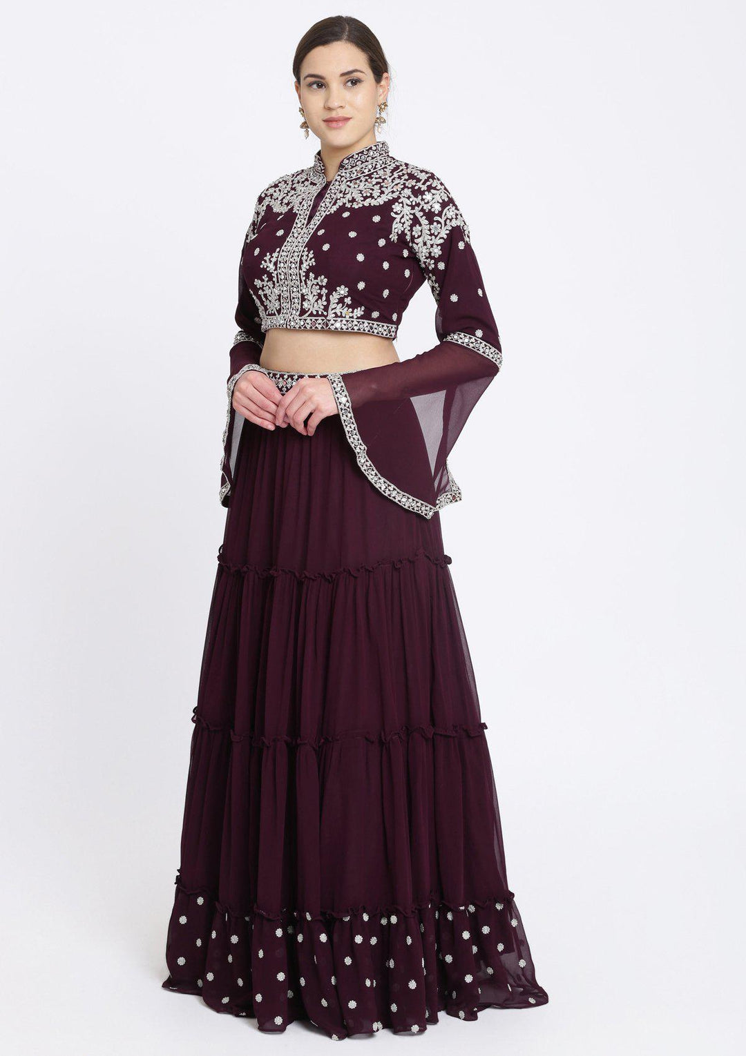 Wine Zariwork Georgette Designer Lehenga-Koskii