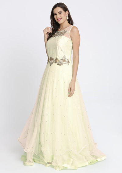 Pista Green Cutdana Net Designer Gown-Koskii