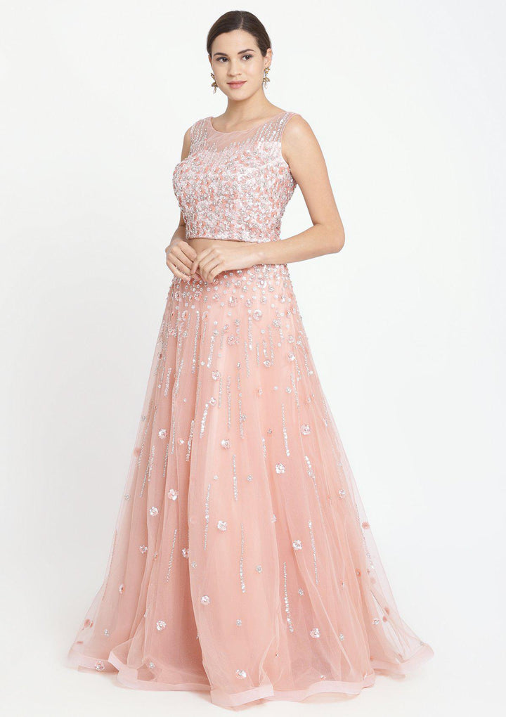Misty Rose Sequins Net Designer Lehenga-Koskii