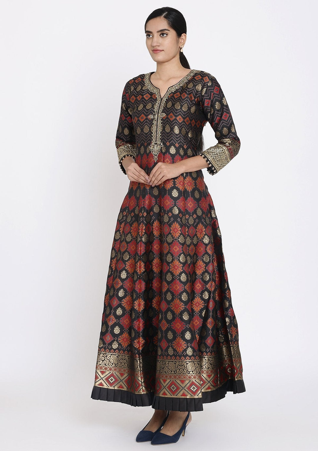 Black Zariwork Art Silk Designer Gown - koskii