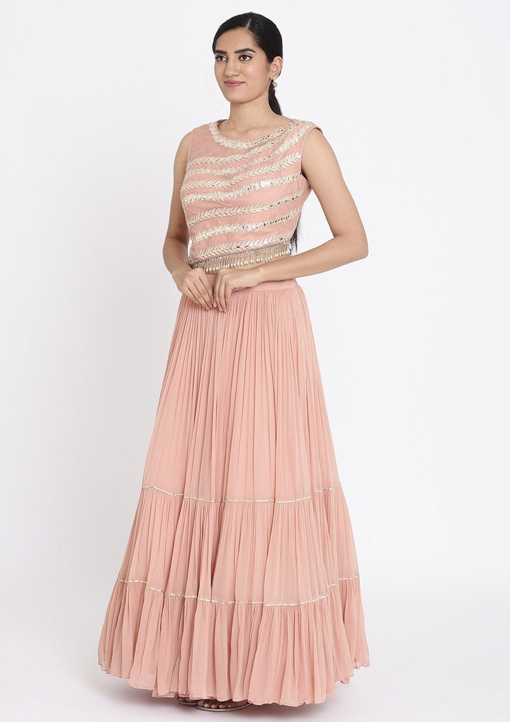 Mauve Mirrorwork Net Designer Lehenga - koskii