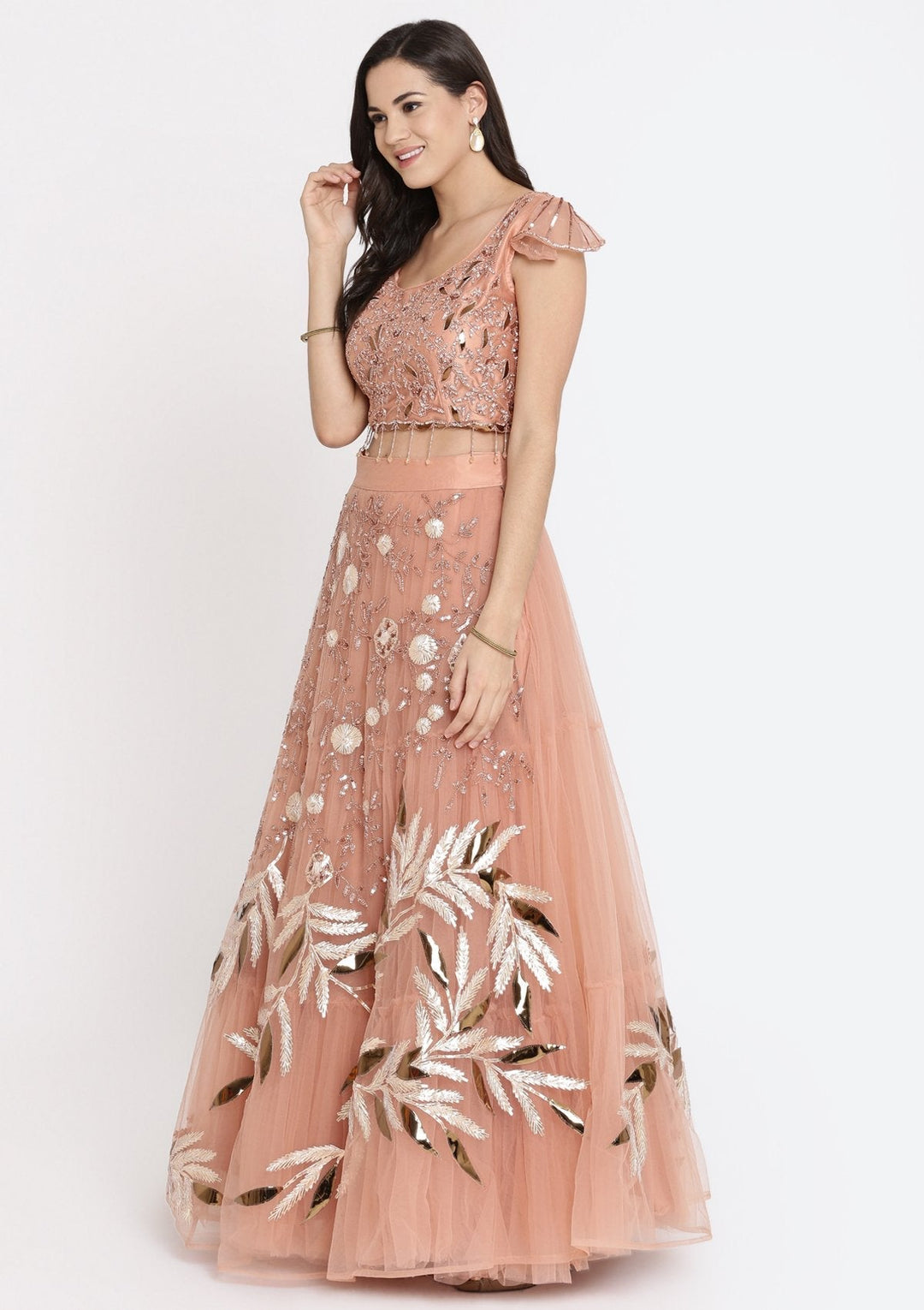 Rust Cutdana Net Designer Lehenga-Koskii