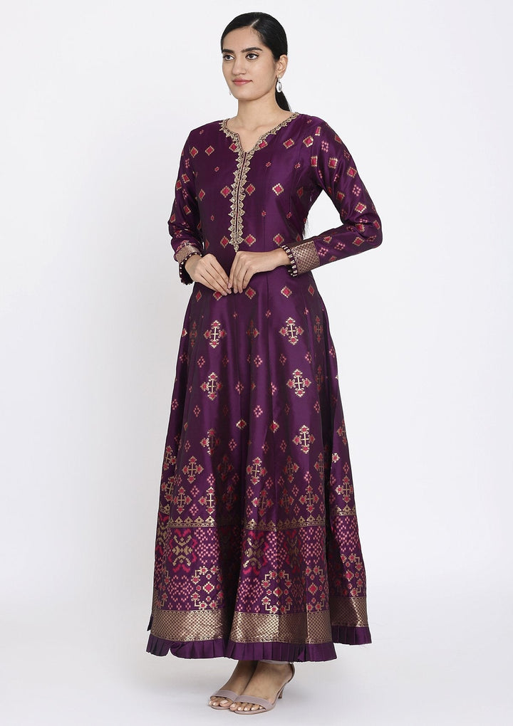 Purple Zariwork Art Silk Designer Gown - koskii