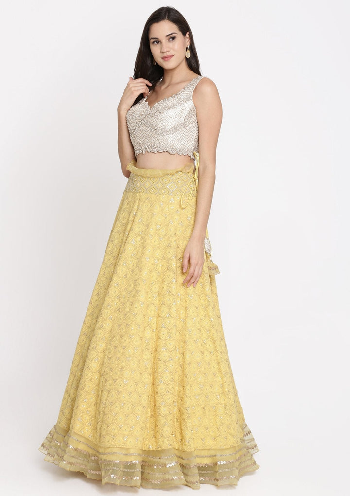 Yellow Chikankari Georgette Designer Lehenga-Koskii