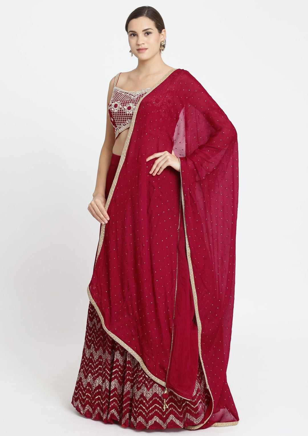 Red Zardosi Art Silk Designer Lehenga-Koskii
