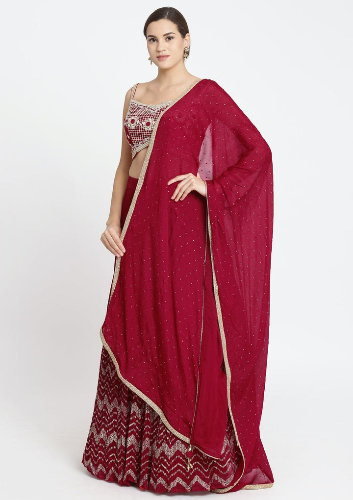 Red Zardosi Art Silk Designer Lehenga-Koskii