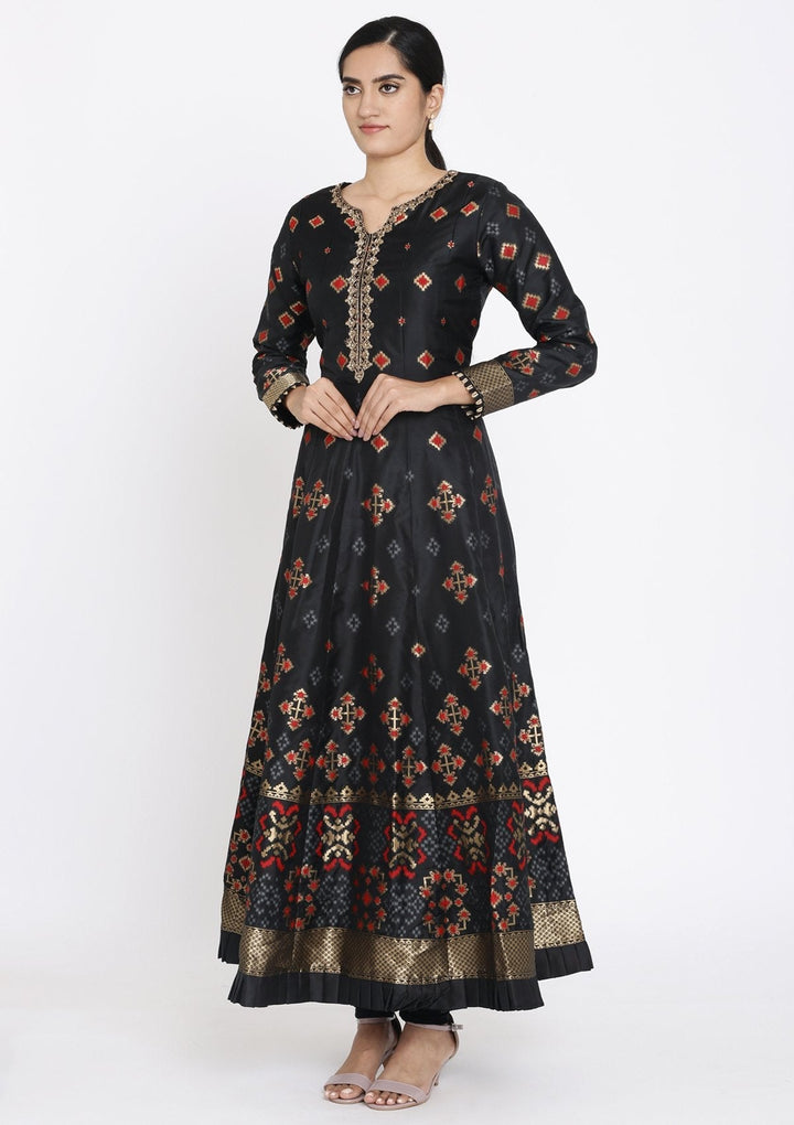 Black Zariwork Art Silk Designer Gown - koskii