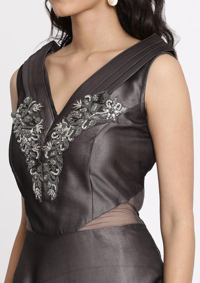 Mauve Cutdana Taffeta Silk Designer Gown-Koskii