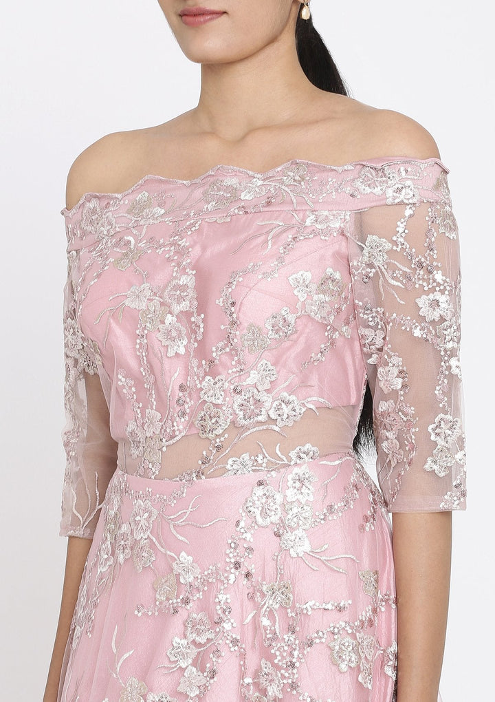 Pink Sequins Net Designer Gown - koskii