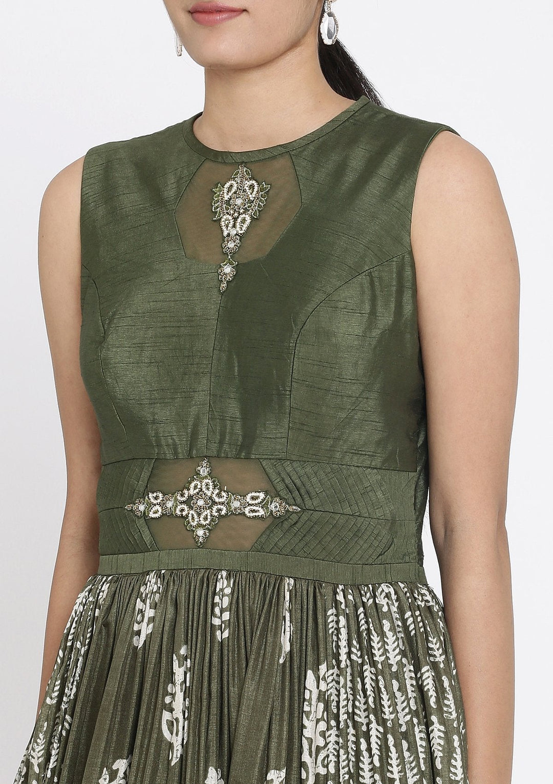 Mehendi Printed Art Silk Designer Gown - koskii