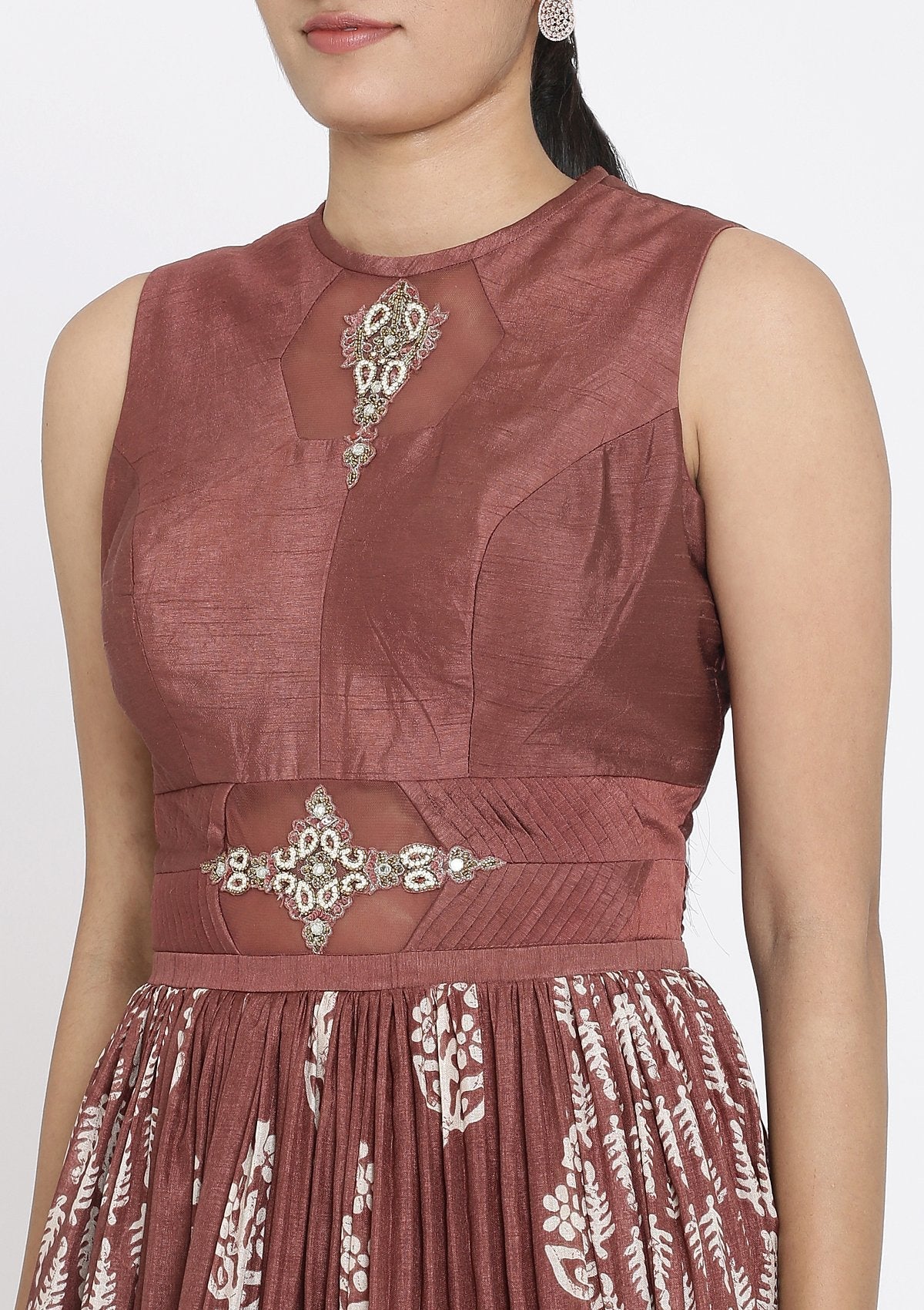 Mauve Printed Art Silk Designer Gown - koskii