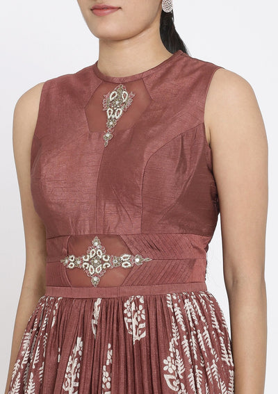 Mauve Printed Art Silk Designer Gown - koskii