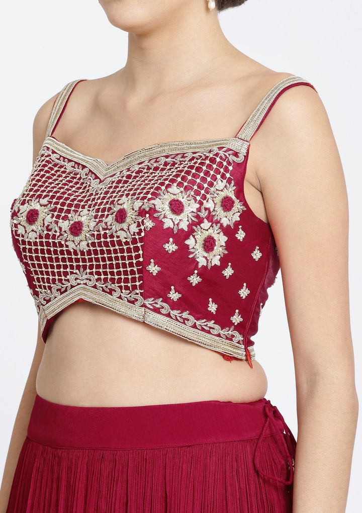 Red Zardosi Art Silk Designer Lehenga-Koskii