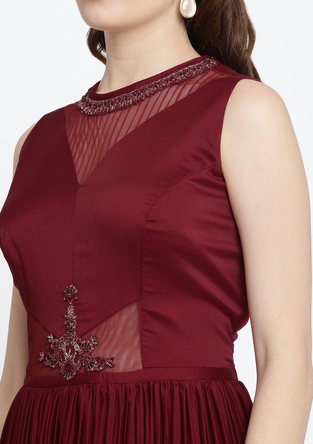 Maroon Cutdana Georgette Designer Gown-Koskii