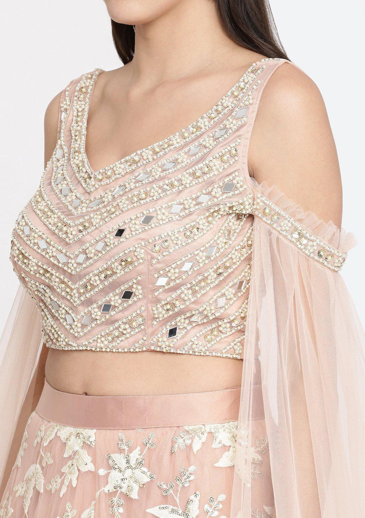 Peach Pearlwork Net Designer Lehenga-Koskii