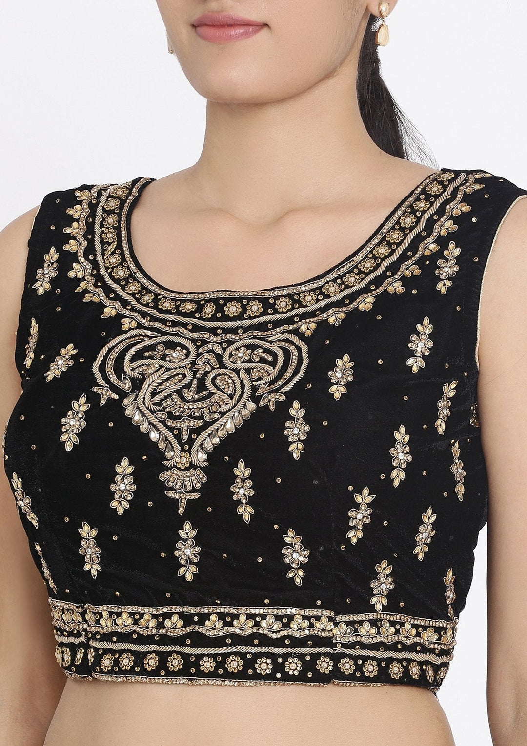Cream And Black Stonework Net Designer Lehenga - koskii