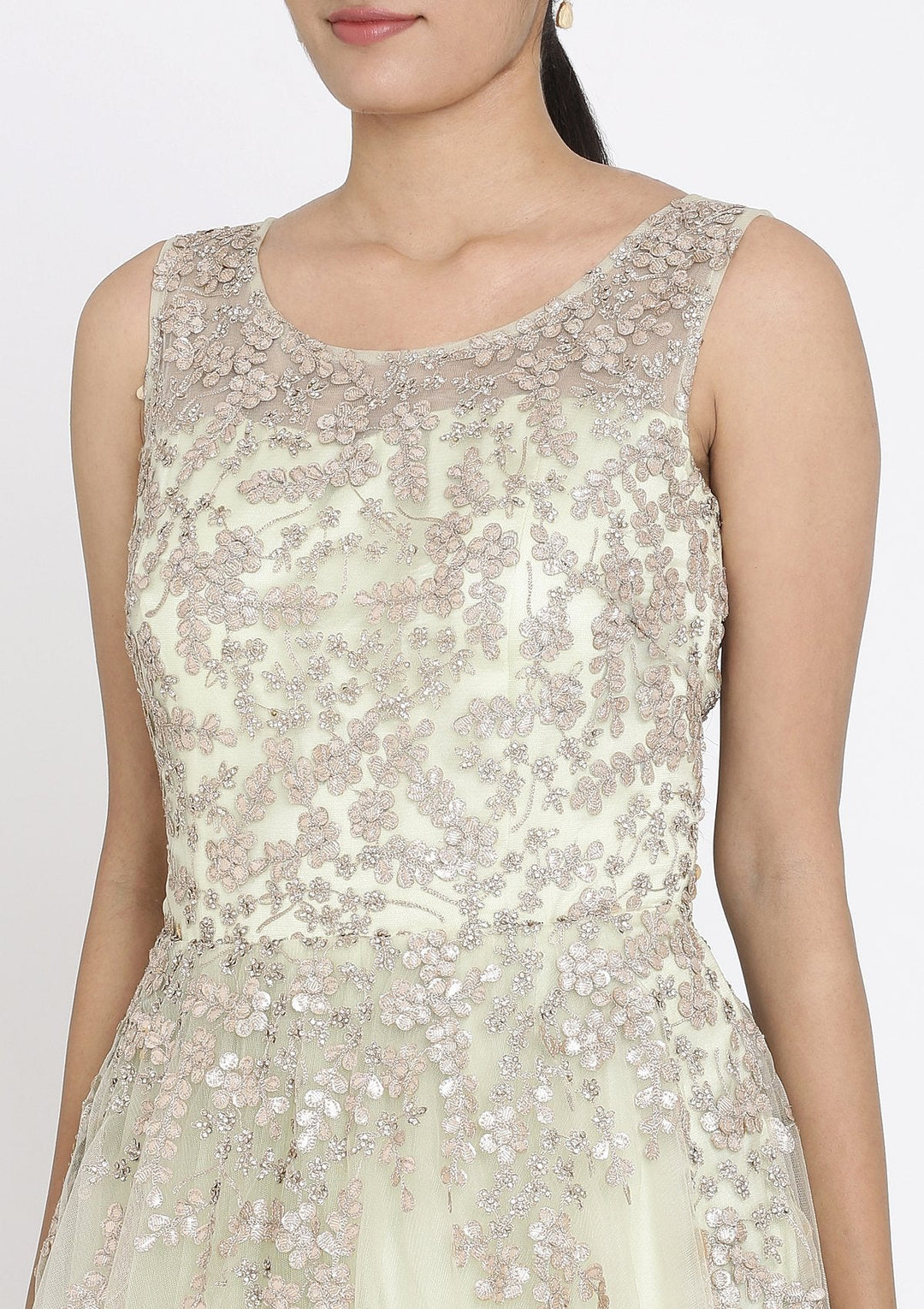 Pista Green Gotapatti Net Designer Gown - koskii