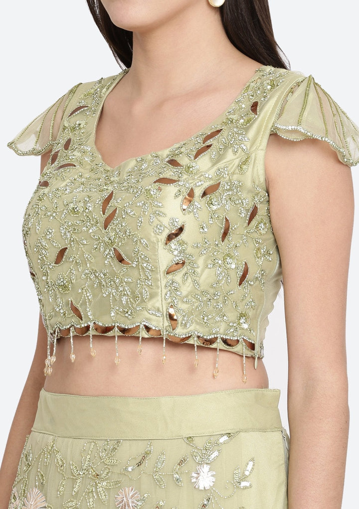Pista Green Cutdana Net Designer Lehenga-Koskii