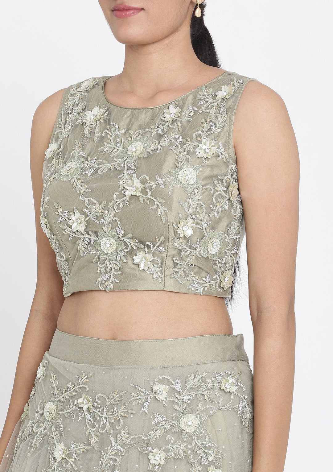 Pista Green Cutdana Net Designer Lehenga - koskii