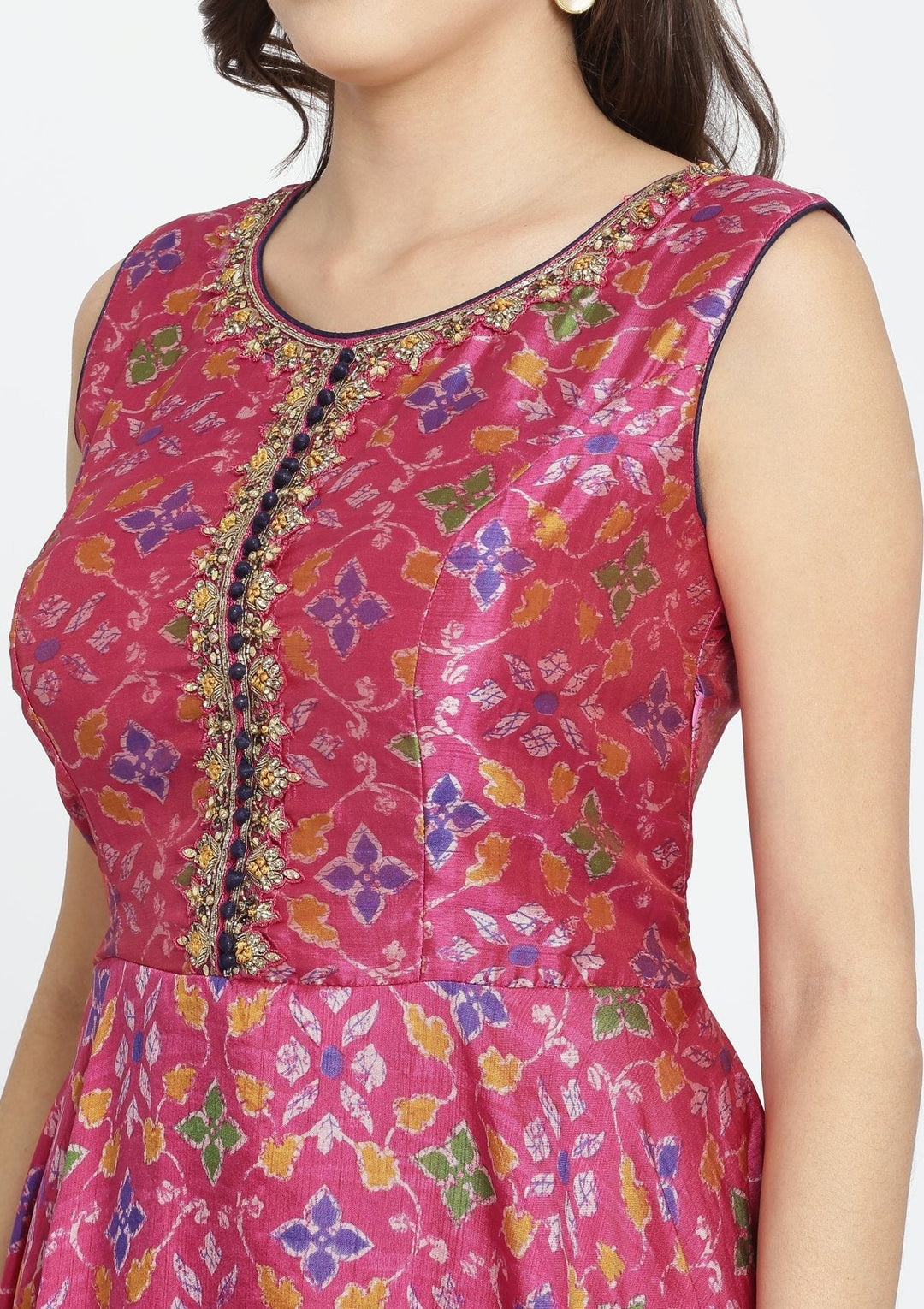 Fuschia Stonework Art Silk Designer Gown-Koskii