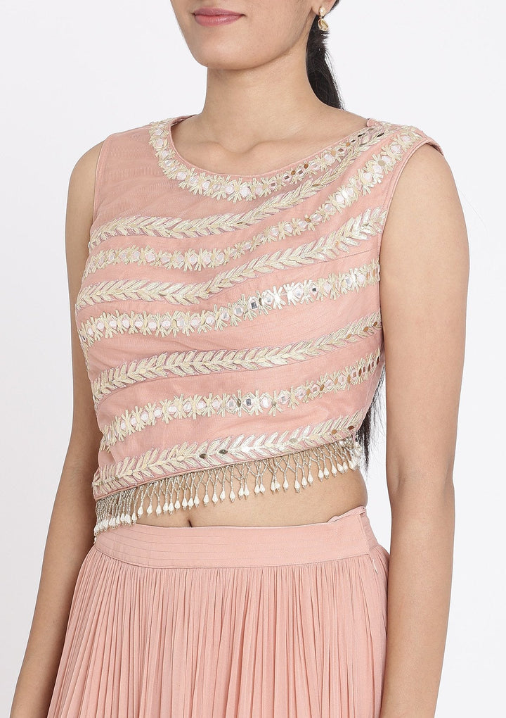 Mauve Mirrorwork Net Designer Lehenga - koskii