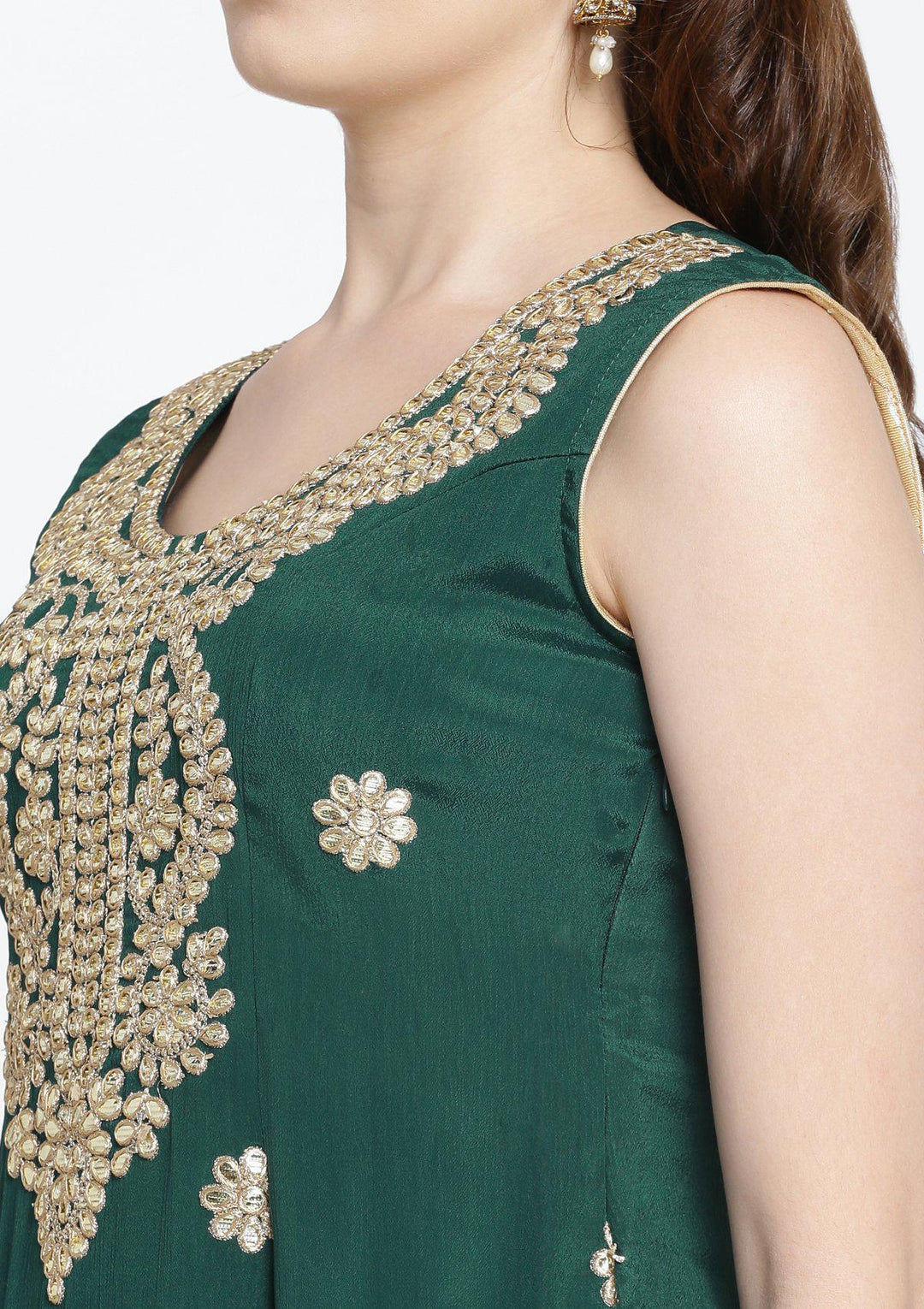 Bottle Green Gotapatti Semi Crepe Designer Salwar Suit-Koskii