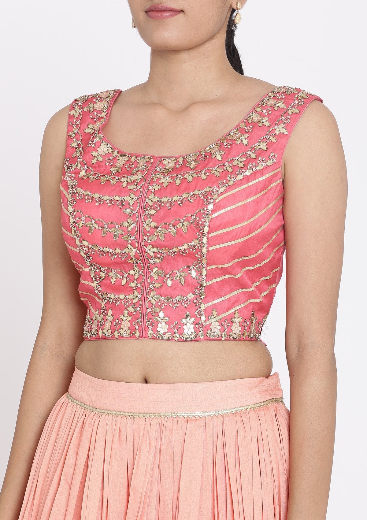 Pink And Peach Gotapatti Georgette Designer Lehenga - koskii