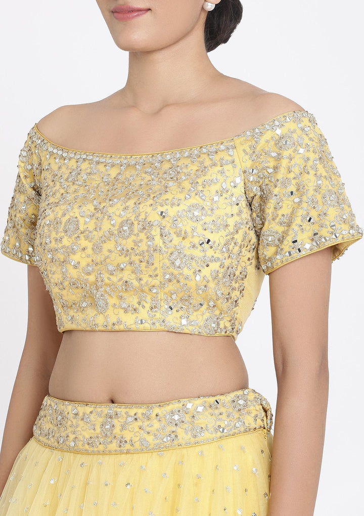 Yellow Zariwork Net Designer Lehenga - koskii