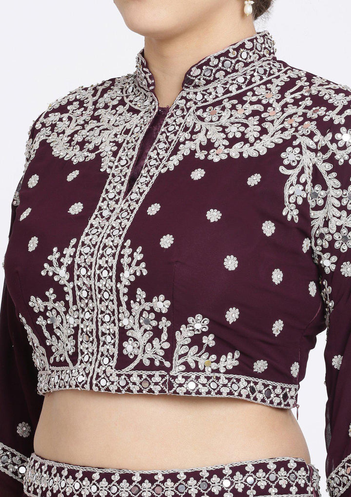 Wine Zariwork Georgette Designer Lehenga-Koskii