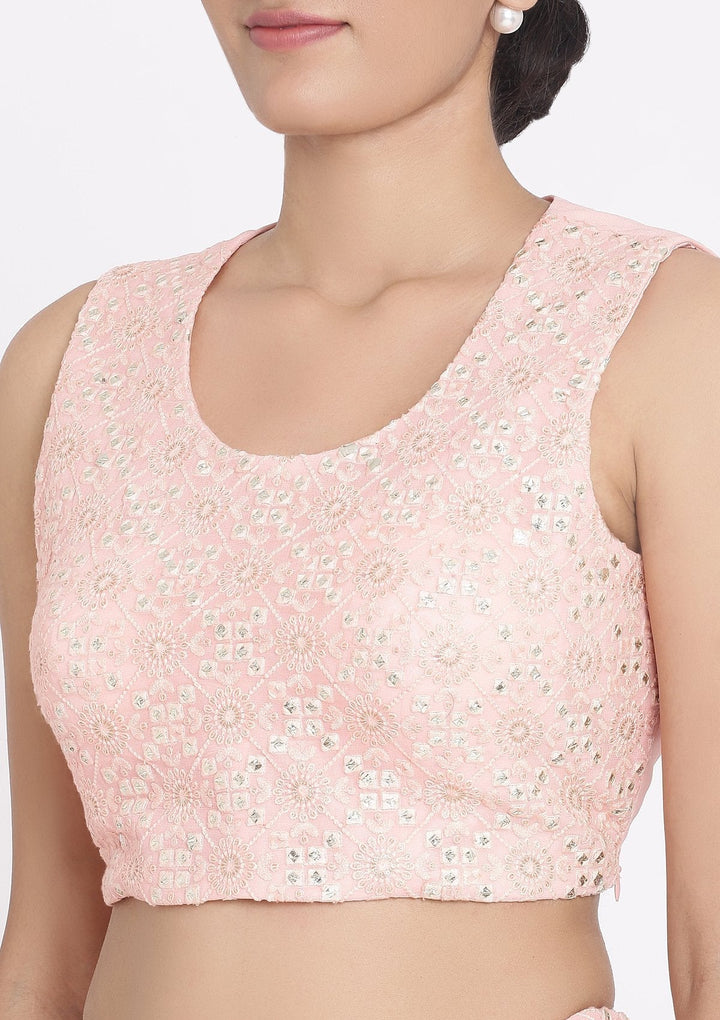 Pink Mirrorwork Georgette Designer Lehenga - koskii