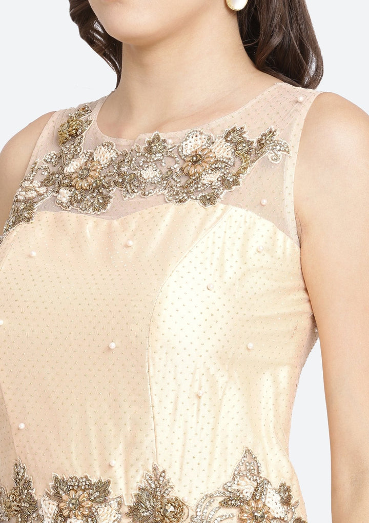 Peach Cutdana Net Designer Gown-Koskii
