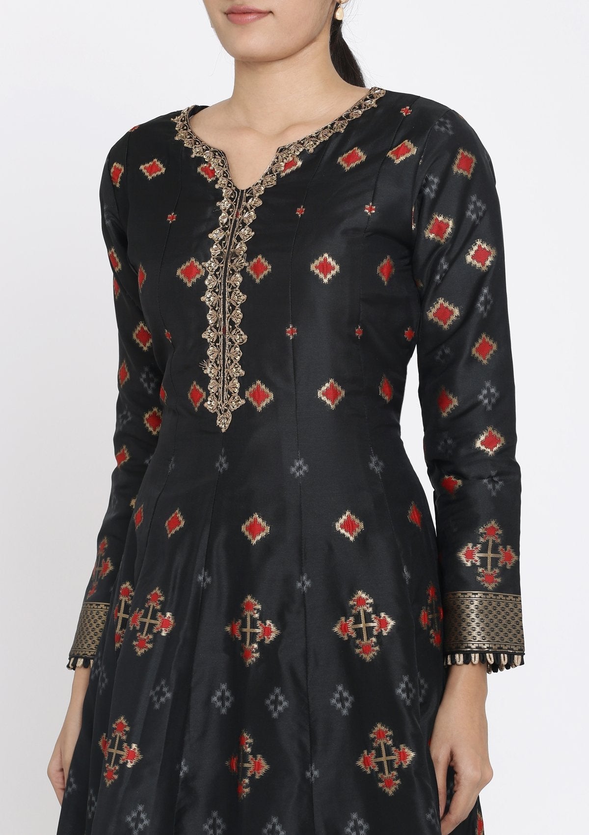 Black Zariwork Art Silk Designer Gown - koskii