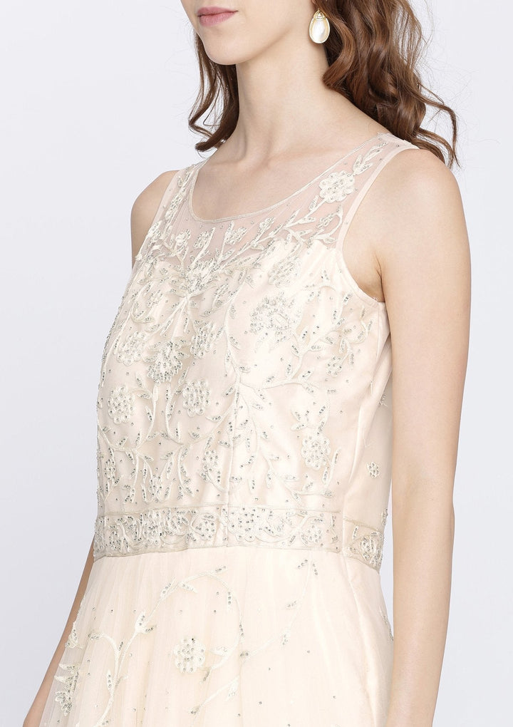Cream Stonework Net Designer Gown-Koskii