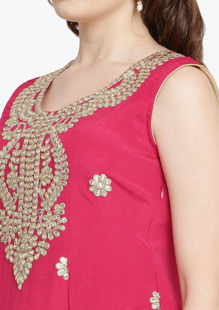 Fuschia Gotapatti Semi Crepe Designer Salwar Suit-Koskii