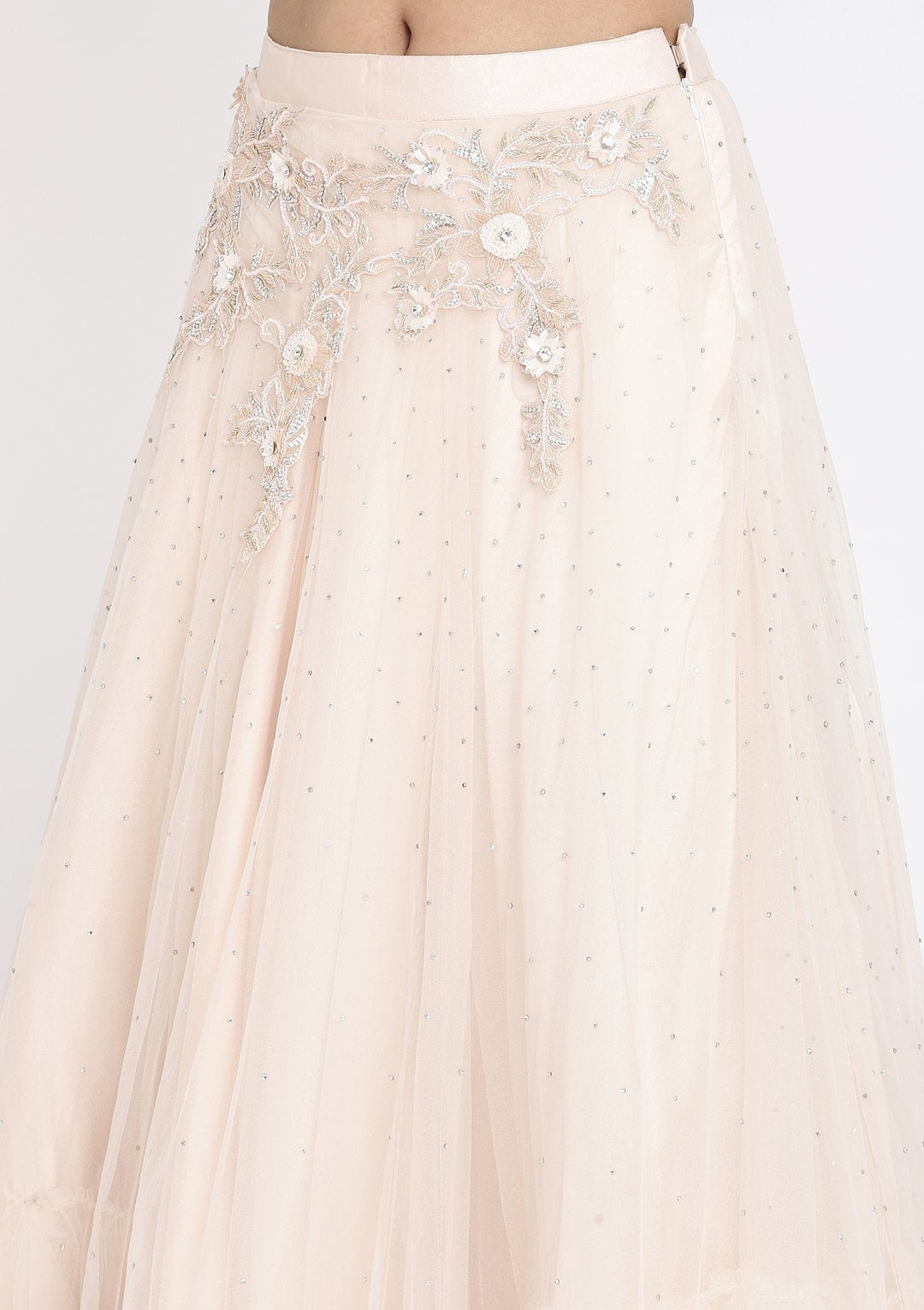 Peach Cutdana Net Designer Lehenga - koskii