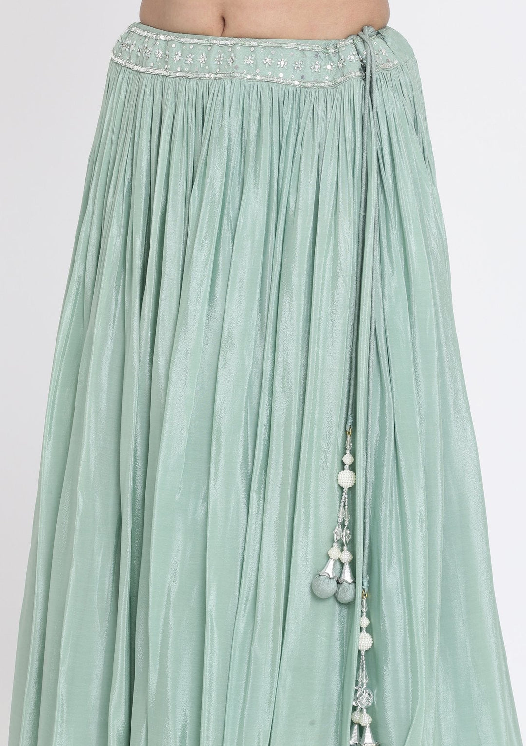 Pista Green Sequins Satin Designer Lehenga - koskii
