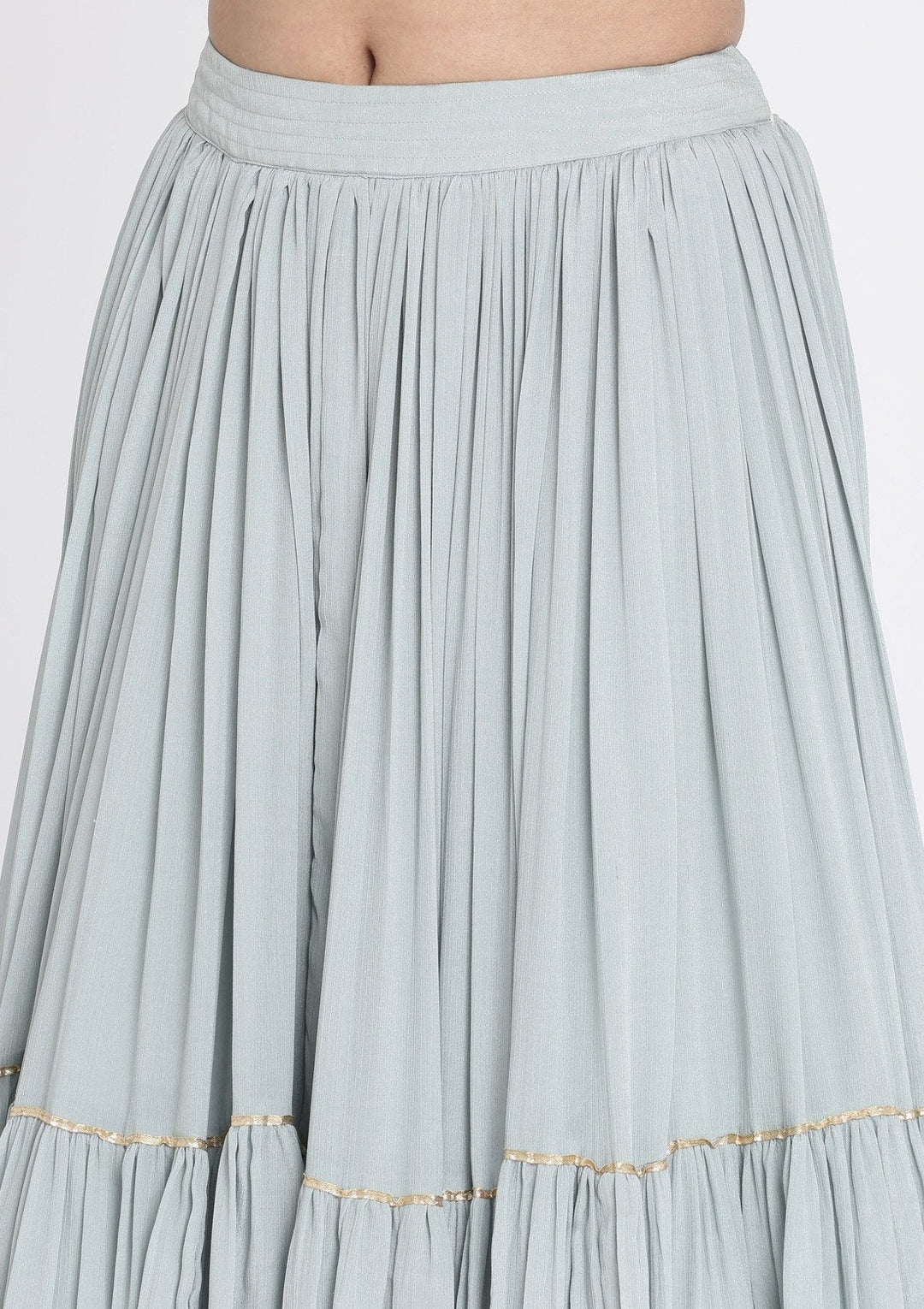 Light Grey Threadwork Georgette Designer Lehenga - koskii