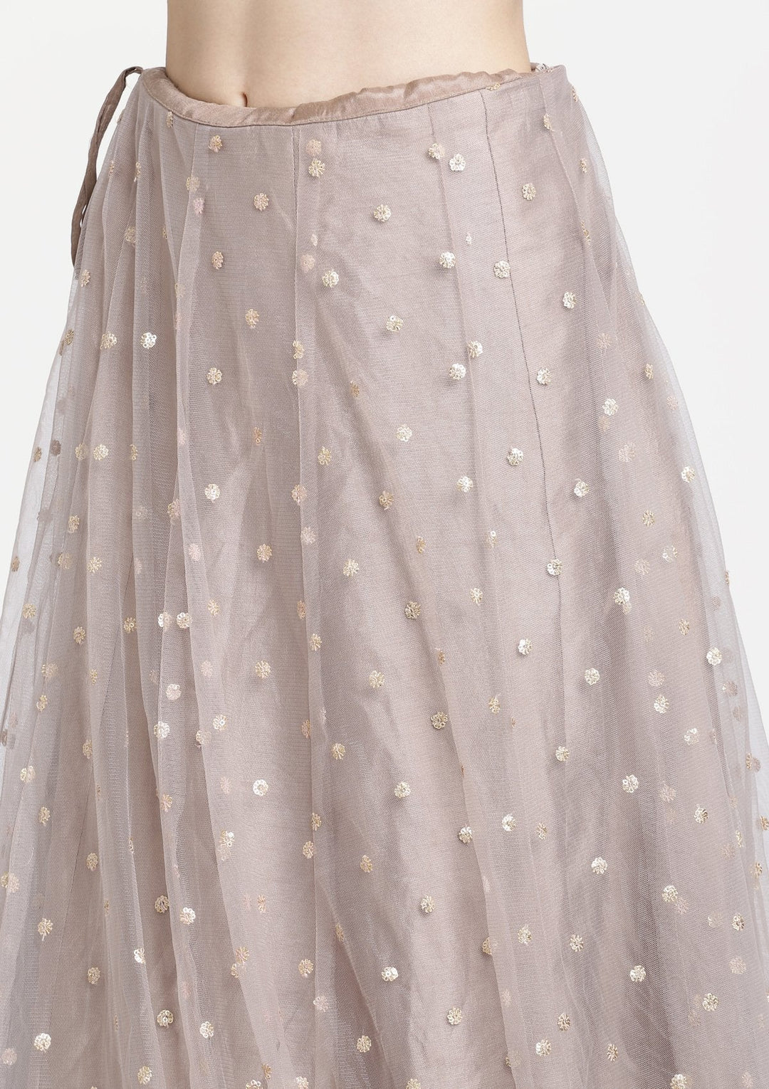 Light Grey Mirrorwork Net Designer Sharara-Koskii