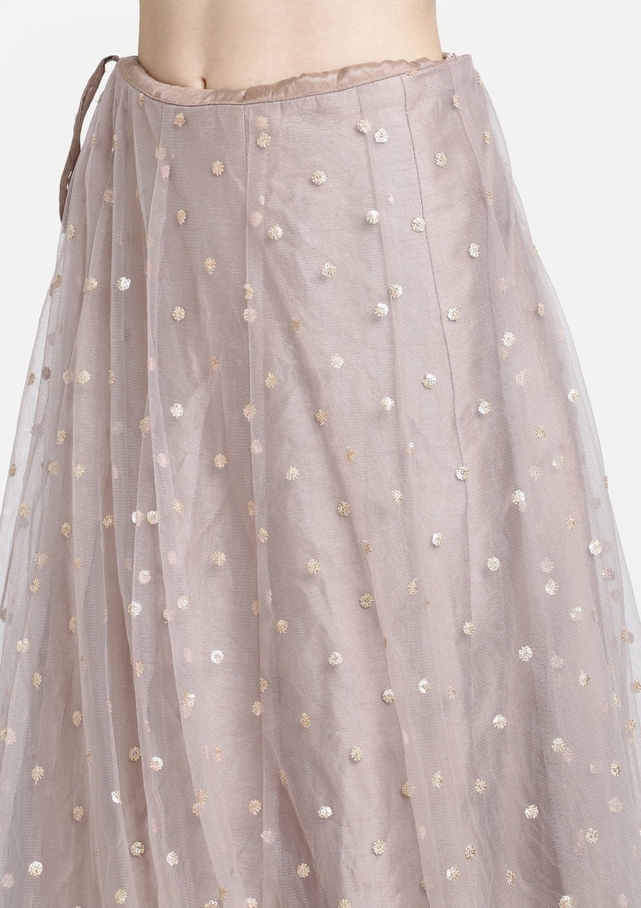 Light Grey Mirrorwork Net Designer Sharara-Koskii