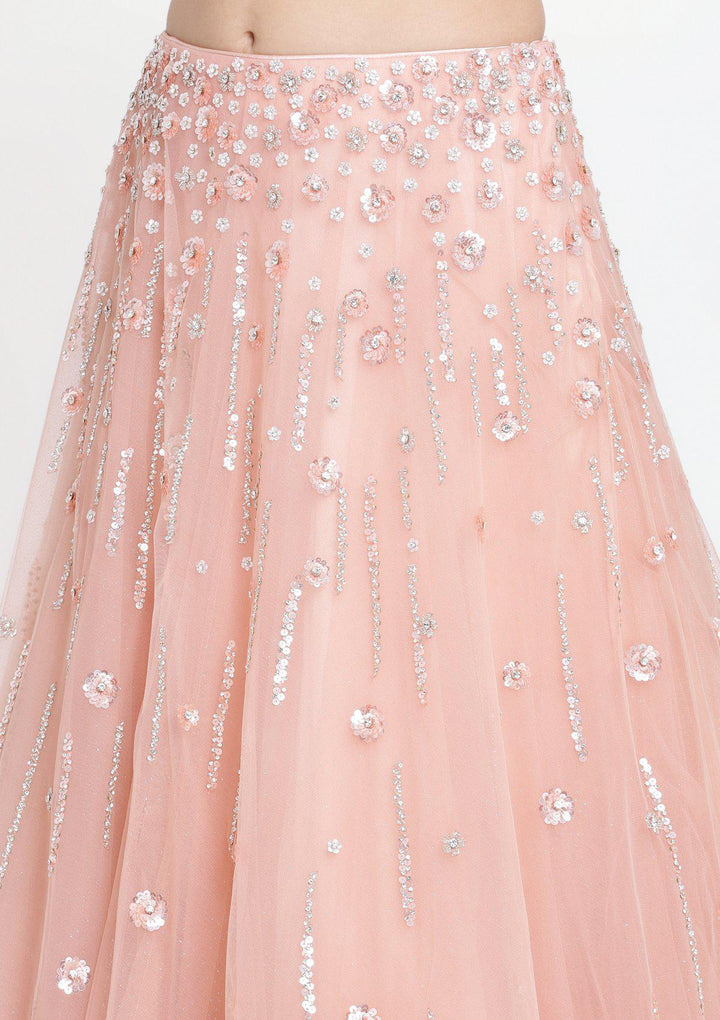 Misty Rose Sequins Net Designer Lehenga-Koskii