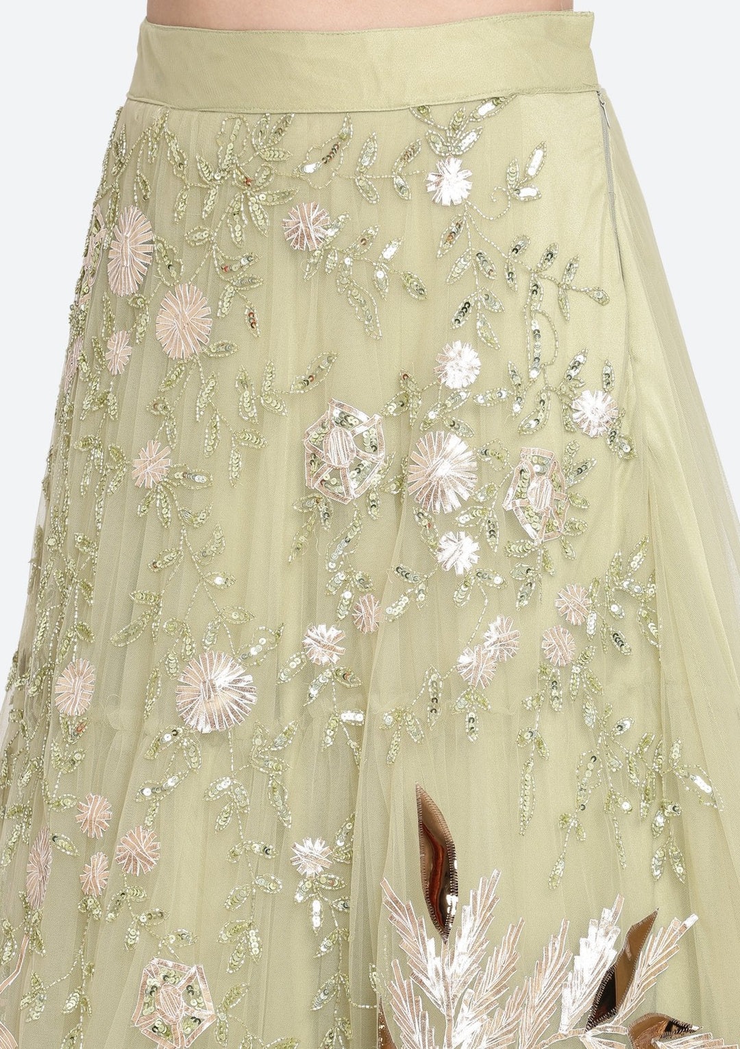 Pista Green Cutdana Net Designer Lehenga-Koskii