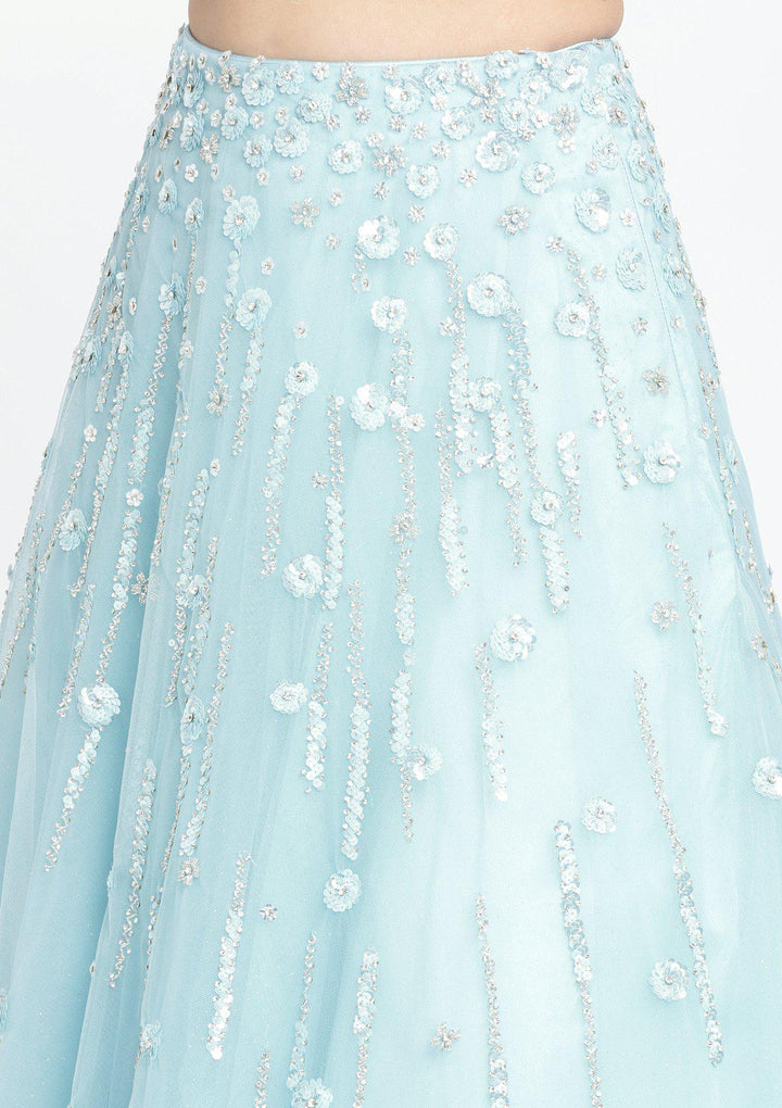 Sky Blue Sequins Net Designer Lehenga-Koskii