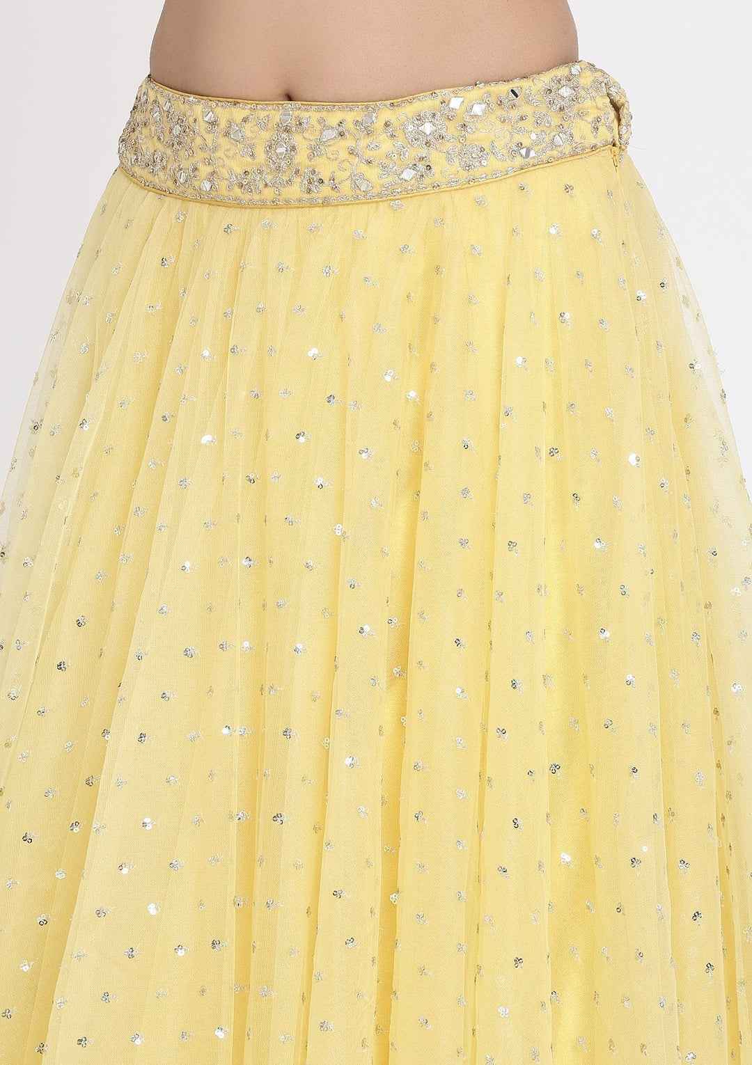 Yellow Zariwork Net Designer Lehenga - koskii