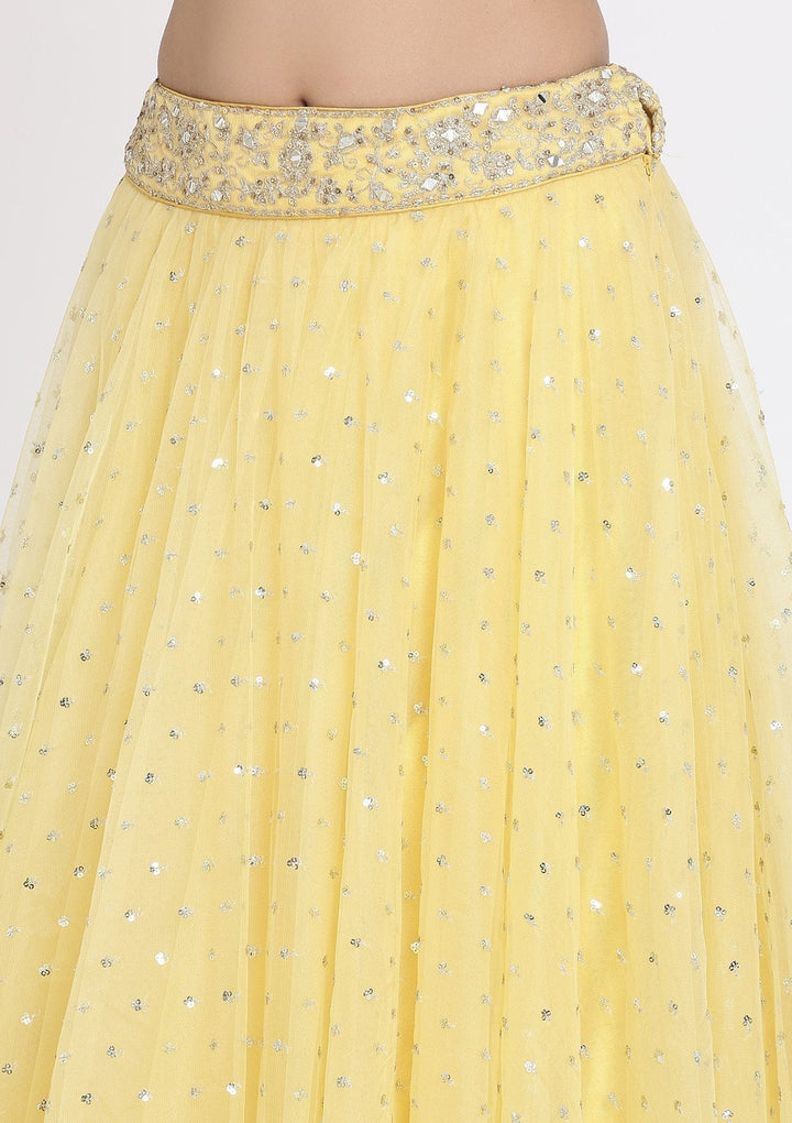 Yellow Zariwork Net Designer Lehenga - koskii