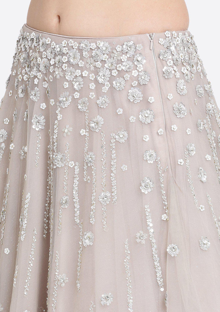 Light Grey Sequins Net Designer Lehenga-Koskii